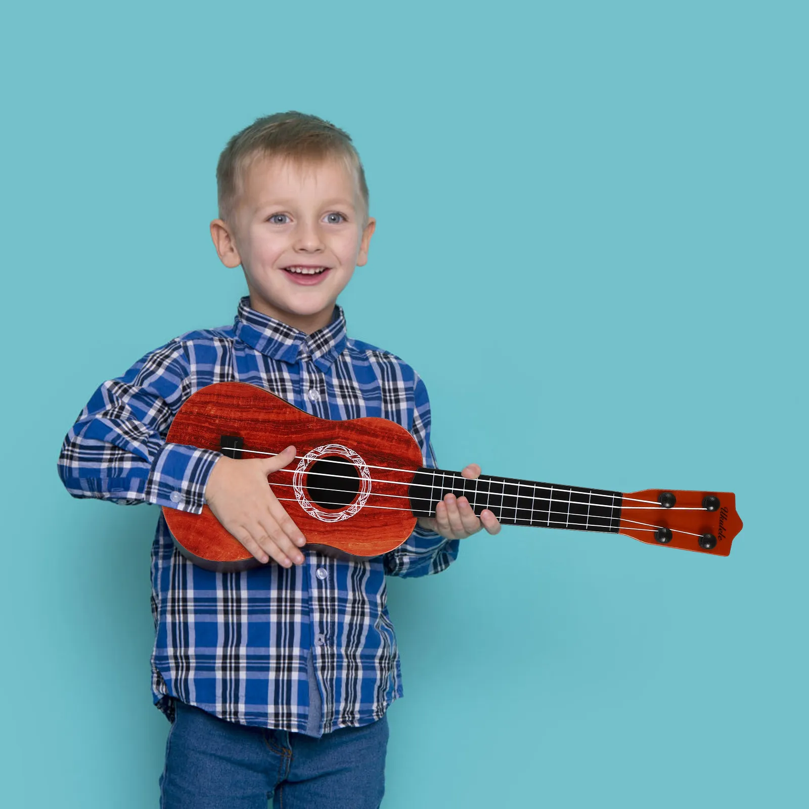 

1Set Kids Ukulele Wood Grain Plastic Beginner Musical Instrument Educational Plaything Creative Music Gift for Children
