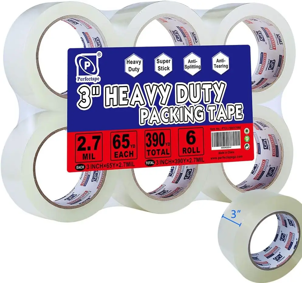 

PERFECTAPE 3" Heavy Duty Packing Tape 6 Rolls, Total 390Y, Clear, 2.7 mil, 3 inch x 65 Yards, Ultra Strong, Refill for P