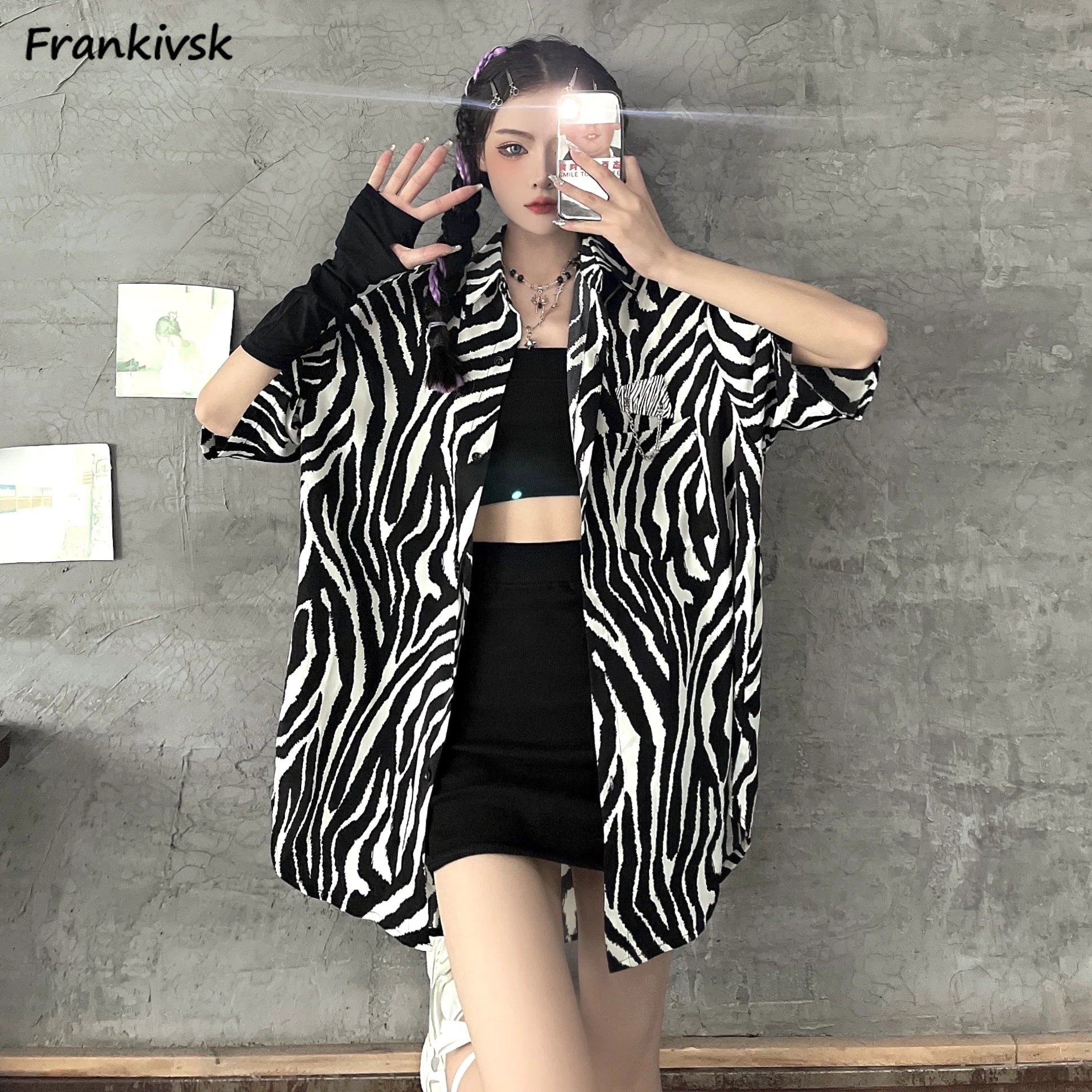 Women Shirts Striped Contrast Color Leisure Hotsweet Spicy Girl Daily Cozy Breathable American Style Baggy Personality Advanced