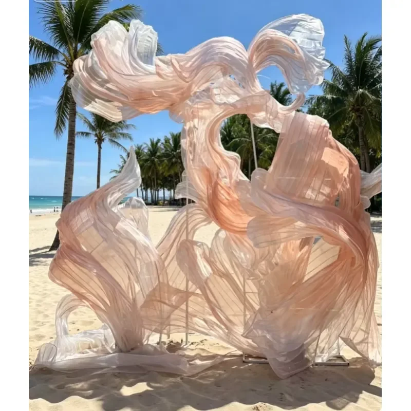 Y186 New Design Wedding Party White Large Giant Flower Backdrop Decoration for Wedding Stage Art Piece Multiple Fabric
