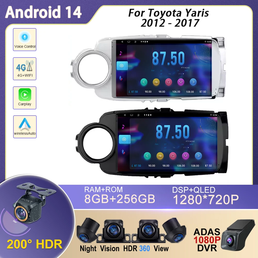 

Автомобильное радио Android 14 Carplay для Toyota Yaris 2012 2013 2014 2015 2016 2017, навигация, GPS, мультимедийный плеер, стерео Wi-Fi BT Auto