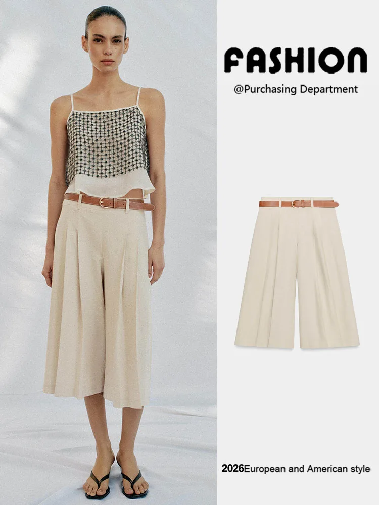 

High Waist Long Casual Shorts Women's Fashion Belted Pure Color Summer New Arrival Versatile Comfortable Chinese Style Pants