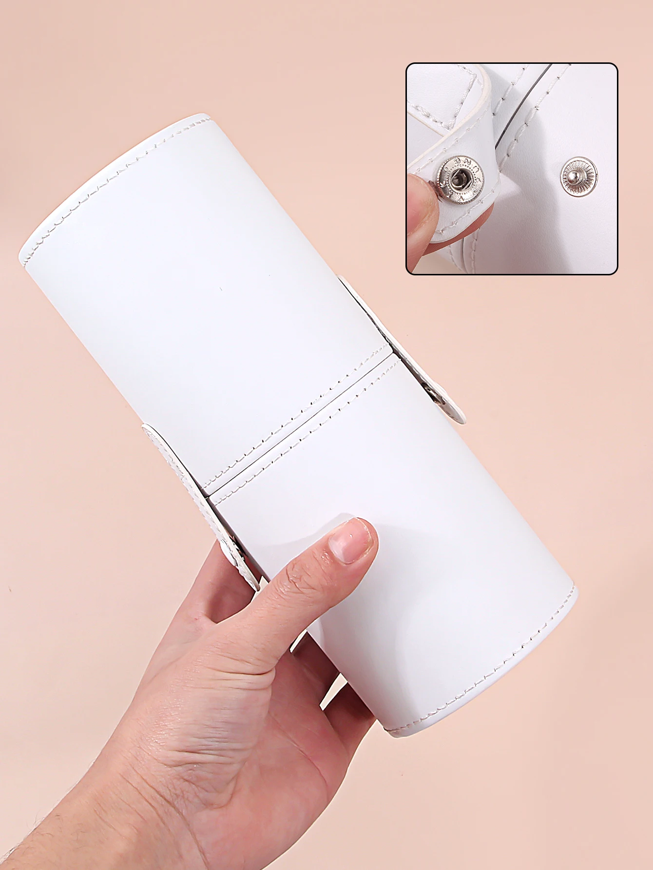 1 stücke tragbare push-taste PU leder make-up pinsel lagerung eimer mit deckel große kapazität desktop reise make-up lagerung werkzeug