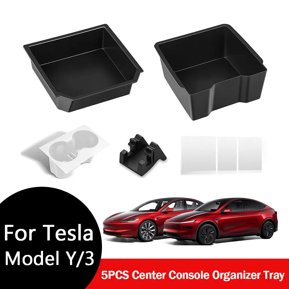 

5PCS For Tesla Model Y 2026 Center Console Organizer Tray Model 3 Cup Holder Phone Holder Console Electrostatic adsorption Cove