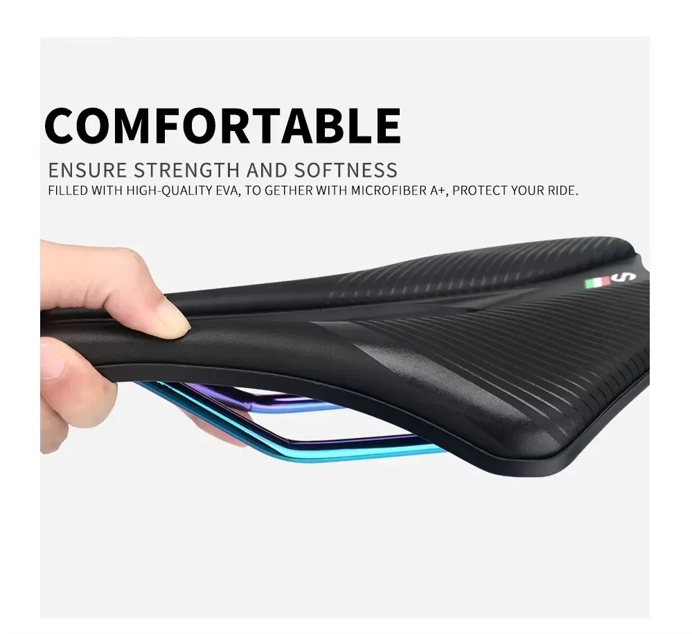 TOSEEK MTB Rennrad-Sattel - Ergonomisches Design Breiter Komfortabler EVA+Superfaser-Ledersitz Hohl Ultraleicht für Lange Touren TT – Detail 7