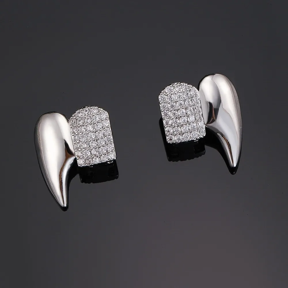 Classic Glossy Finish Halloween Fashion Dental Set Anti Slip Copper Teeth Grillz Caps Shiny Silver Teeth Jewelry Party