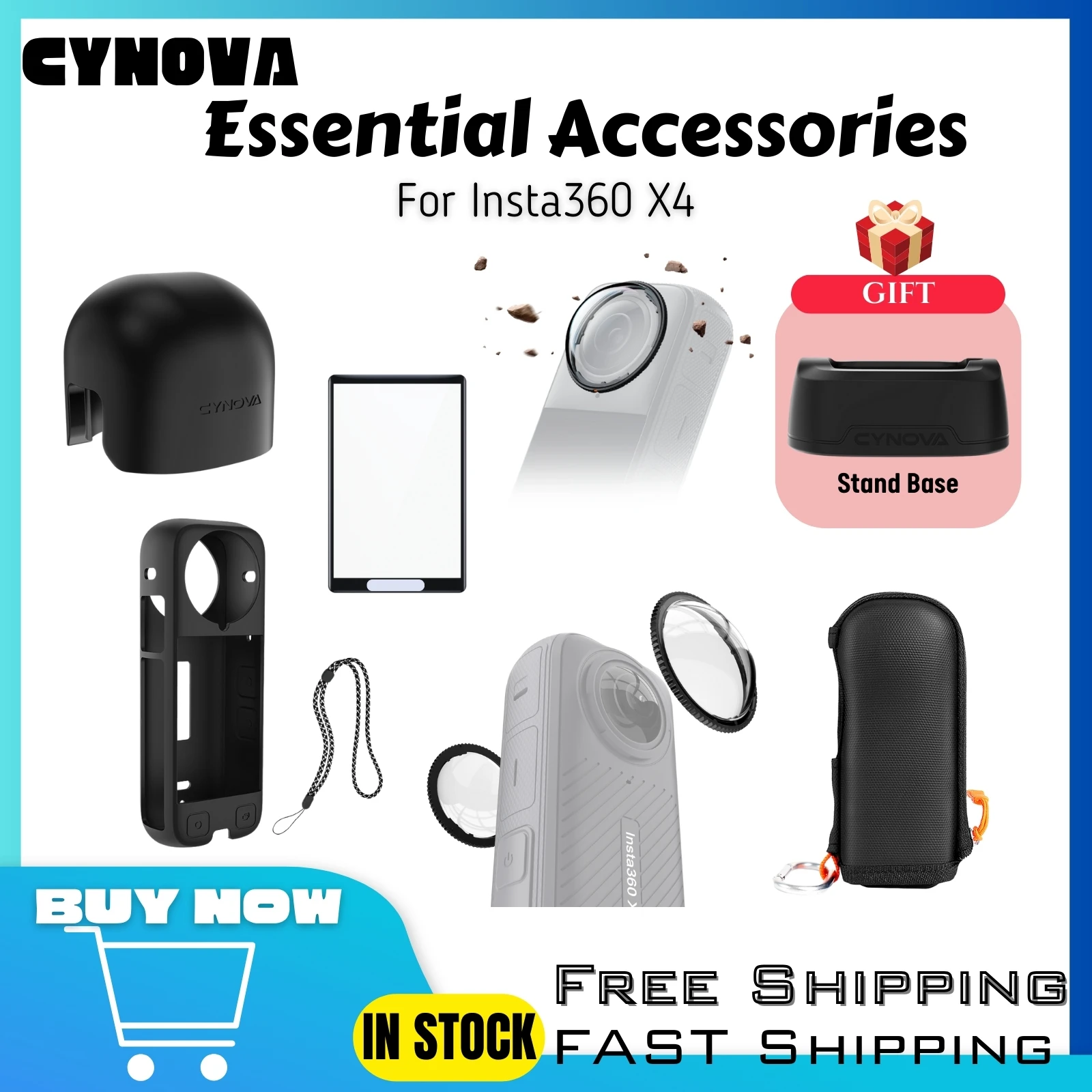 CYNOVA Insta360 X4 Lens Cap Guards Premium Glass Silicone Camera Cover Protector Case Mini Pouch For Insta 360 X4 Accessories