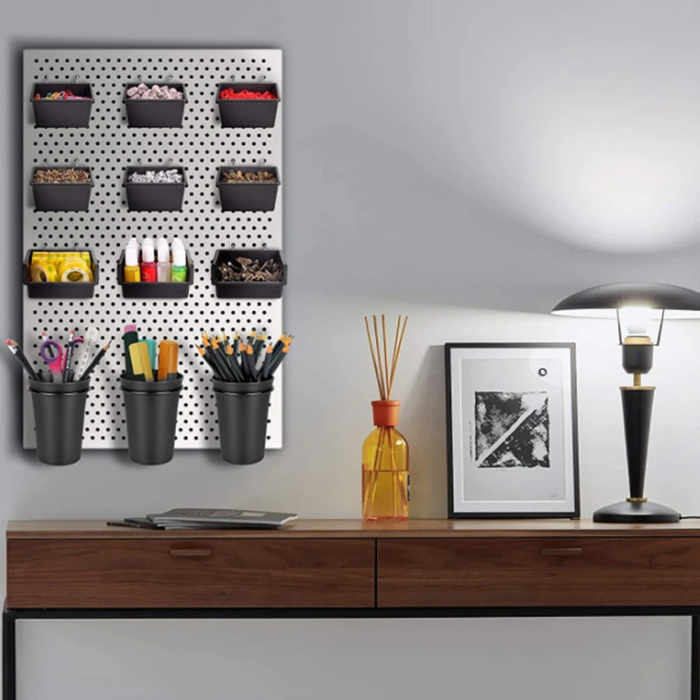 

5 Sets Pegboard Cups with Hooks 5 Pieces Cup Holder for Wall Organizer Garage Pantry Craft Pegboard Cups With Hooks Room Storage