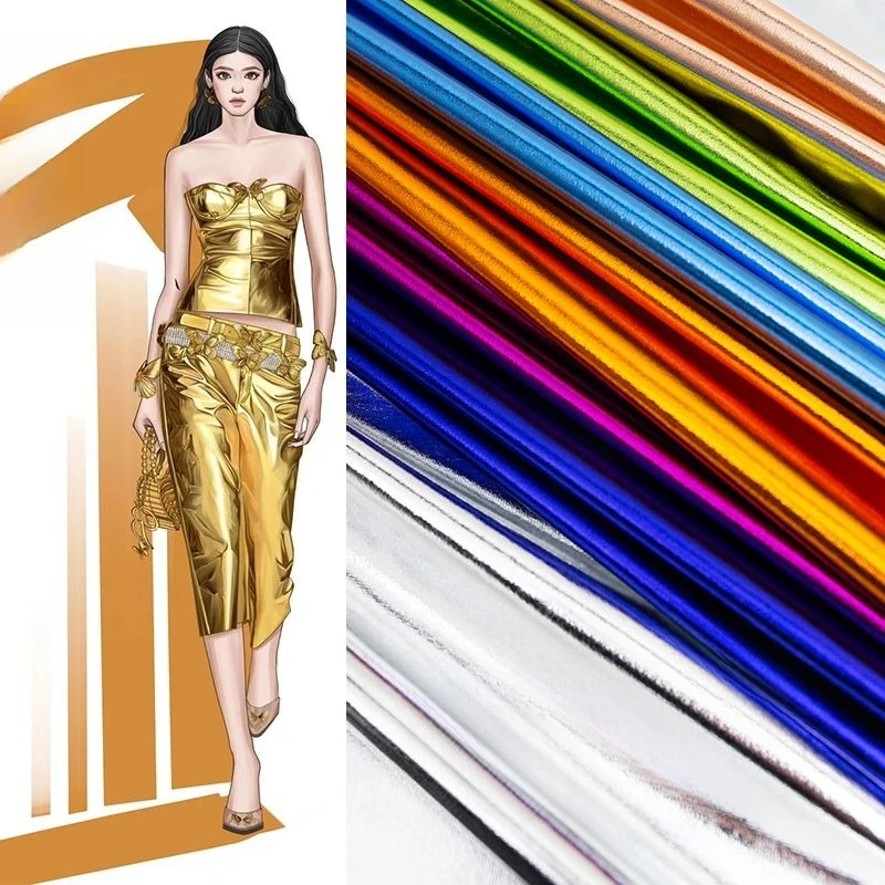 

Four-sided Elastic Bronzing Reflective Fabric By The Meter for Clothing Skirt Dress Decoration Handmade DIY Sewing Cloth Gold
