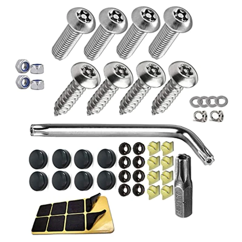 1set Car Modified Stainless Steel Screws Anti Theft Auto Security License Plate Screws Parts Fender Washer License Plate Bolts