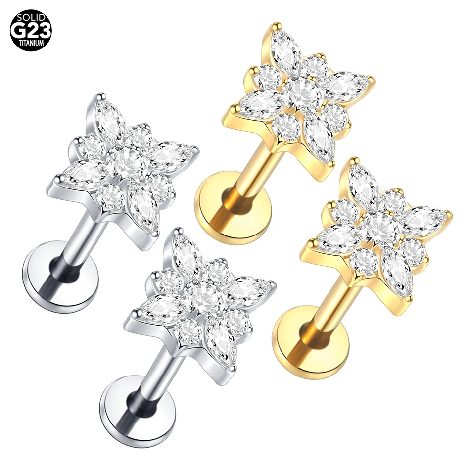 1Pc G23 Titanium Ear Cartilage Helix Daith Piercing Tragus Stud Earrings for Women Internal Thread Labret Piercing Lip Ring 16G