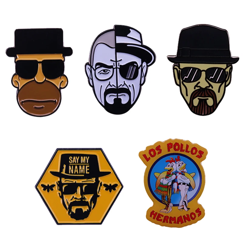 Cool Duality Walter White Homerberg Brooch Los Pollos Hermanos Badge Crime TV Series Breaking Bad Enamel Pin