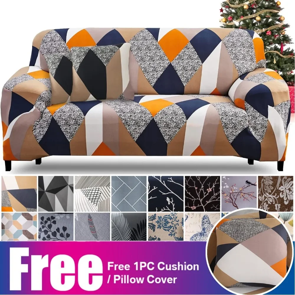 Bedruckter Sofabezug, Stretch-Sofa-Schonbezug, Couchbezüge mit 1 x Kissenbezug, 1/2/3/4-Sitzer, universeller L-förmiger Möbelschutz