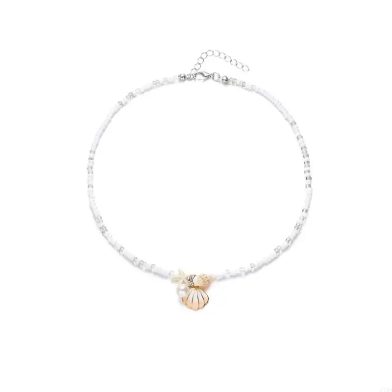  Fashion Shell Pendant Necklace Beaded Necklace Essential Elegant Accessory Beaded Neck Jewelry Present for Woman Girl