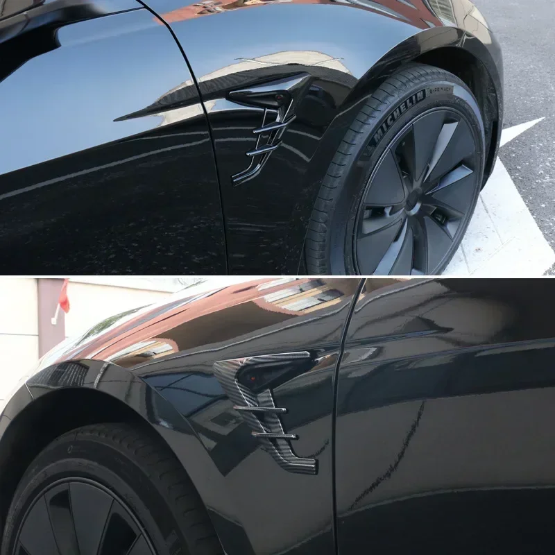 For Tesla New Model 3 Highland 2024 Car Stickers Side Camera Protector Covers Carbon Fiber Flank Spoiler Wing Decorative Guards