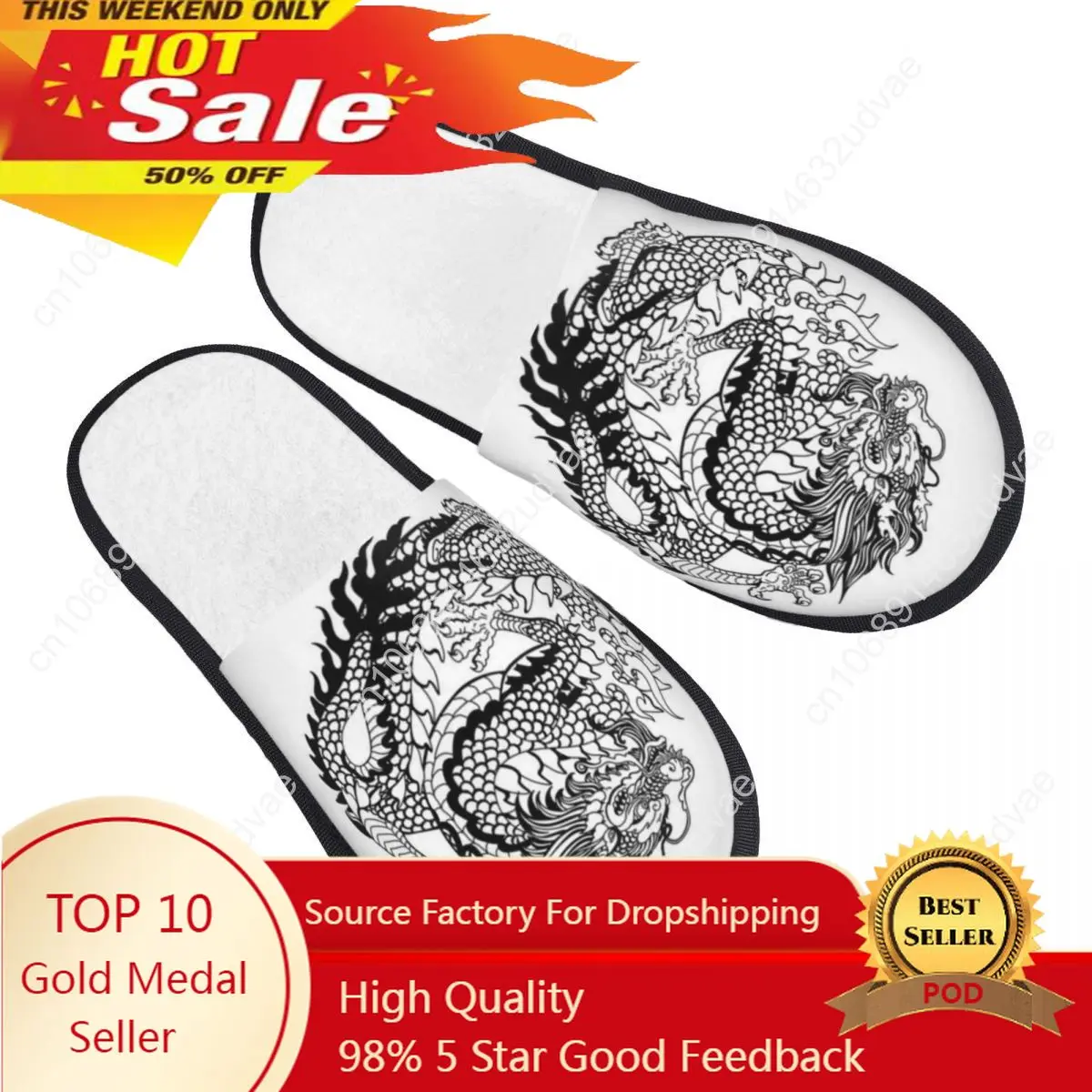 Indoor Traditional Chinese Dragon Warm Slippers Home Plush Slippers Home Soft Fluffy Slippers