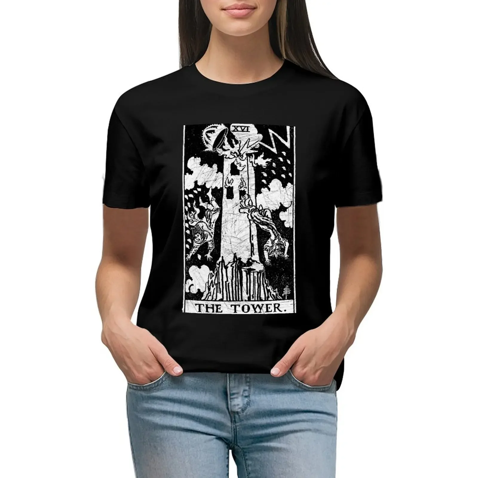 

The Tower Tarot Card - Major Arcana - fortune telling - occult T-Shirt animal print lady clothes animal prinfor Women t shirt