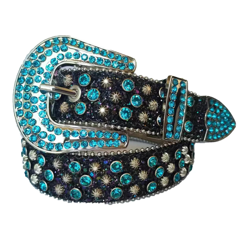 Luxury Crystal Rhinestone Belts Men Women  Unisex Diamond Studded Western Sparkle Designer Leather Belt