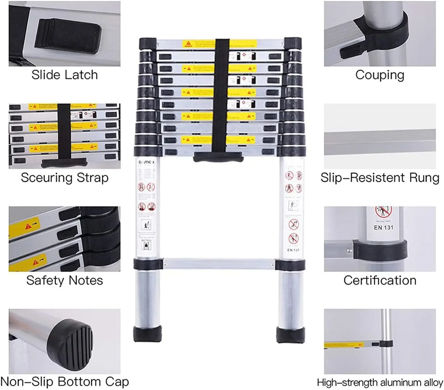 Telescoping Ladder 3.2M / 10.5ft Aluminum Folding Telescopic Ladder Portable Lightweight Collapsible Ladder for Home Loft,330lb