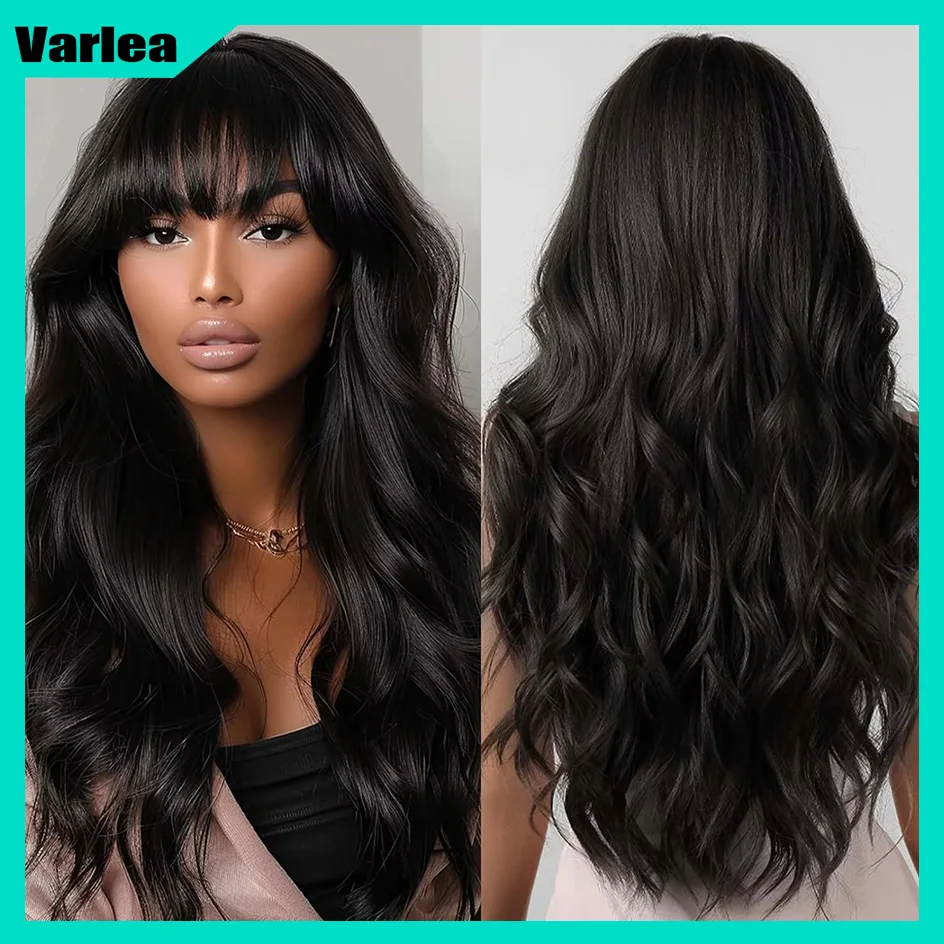 Varlea 200% Density Full Machine Body Wave Human Hair Wigs Full Woven With Bangs Wig Bob Wig Short Wigs No Lace Wig Black Wig