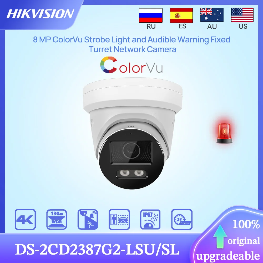 

Hikvision Original DS-2CD2387G2-LSU/SL 8 MP ColorVu Strobe Light Audible Warning Fixed Turret Network Camera Two-Way Audio IP67