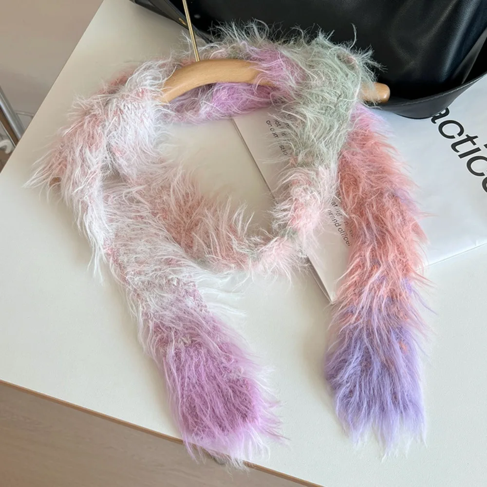 

Модный узкий длинный шарф в стиле Харадзюку, субкультура, готический панк, Y2K, шарф из искусственного меха, градиентный цвет, повседневное колье, стример для женщин