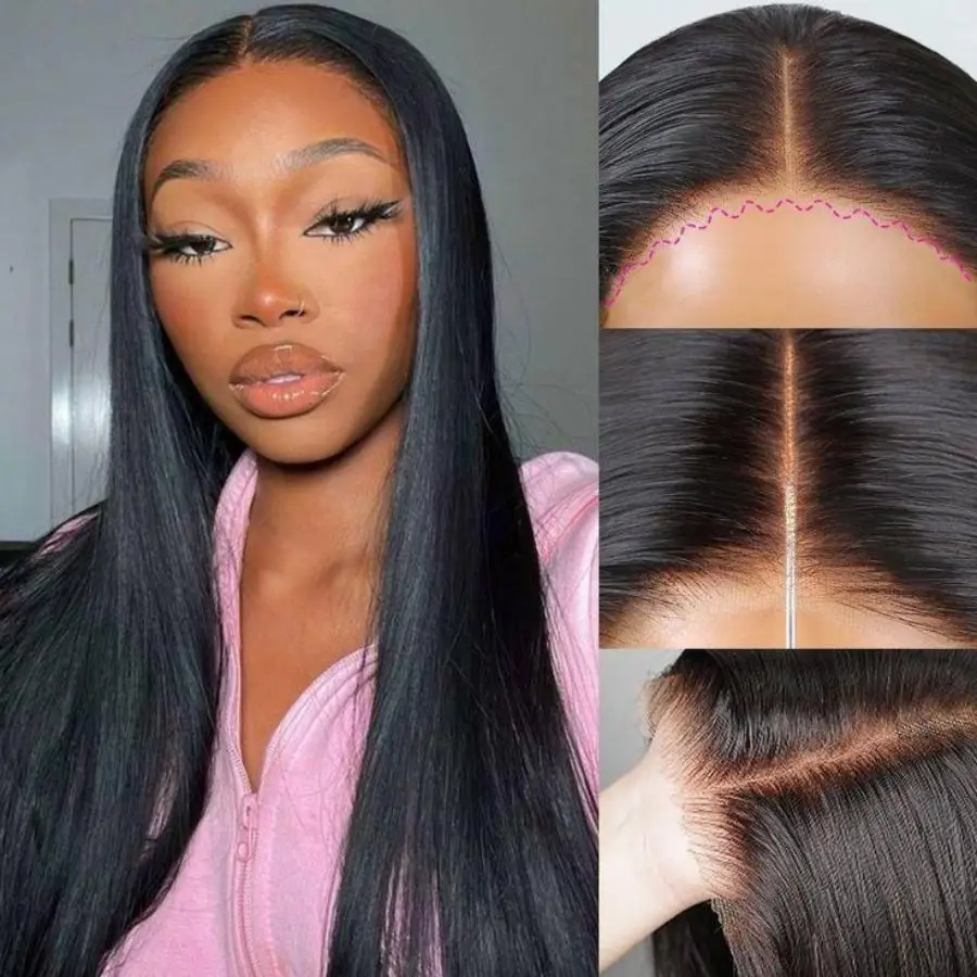 

Ready to Wear 30 Inch Glueless Wigs Bone Straight Wear and Go Pre Plucked Pre Cut Human Hair Lace Front Wigs Black Closure Wigs