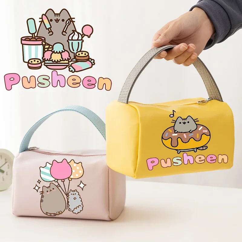 Pusheen Makeup Pouch Cosmetic Bag Anime Cartoon Character Pattern Print Toiletry Kit Portable Large Capacity Handbags Party Gift