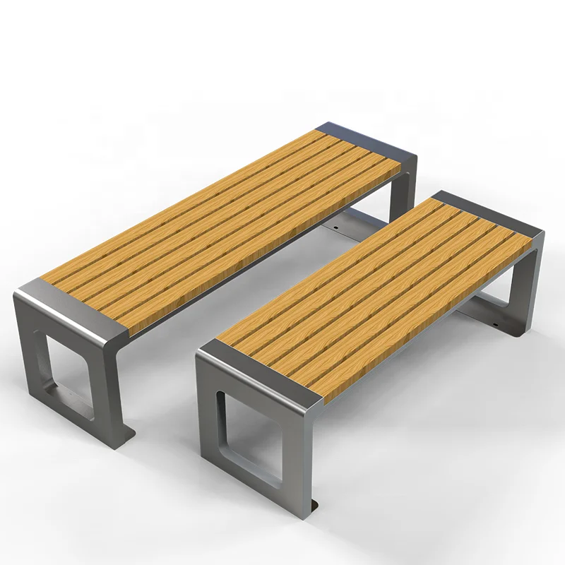 Factory Wholesale Outdoor Furnitures Bench 1.5m Hardwood Slat High Performance Stainless Steel Furniture For The Street