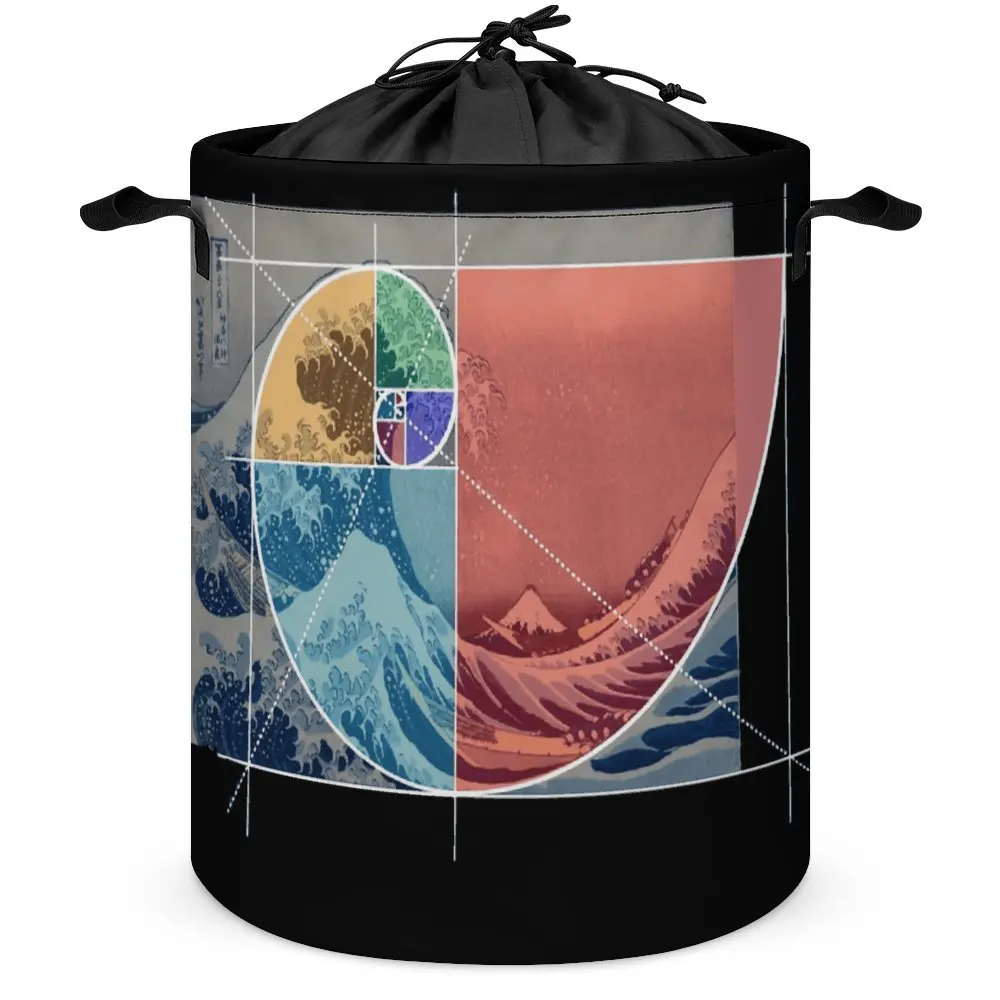 Hokusai Meets Fibonacci Golden Ratio Version with Storage Bins Novelty Laundry Basket And Great to The Touch Can Be Folded Stora