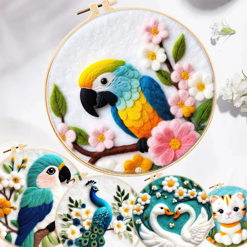 

Tropical Bird Needle Felt Starter Set Cute Animal Patterns Wool Felt Painting Kit For Beginners Handmade For Diy Gift Home Decor