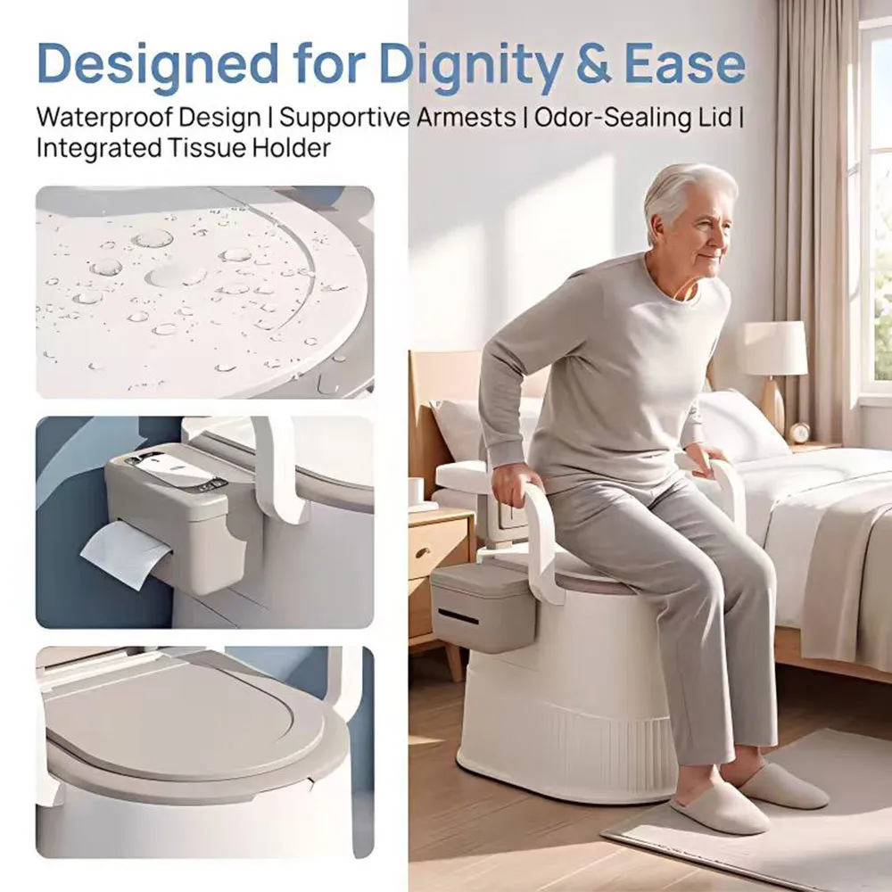 Non-Slip Stable Elderly Toilet Chair with Armrests Home Portable Care Bedside Multifunctional Adult Bathroom Seat