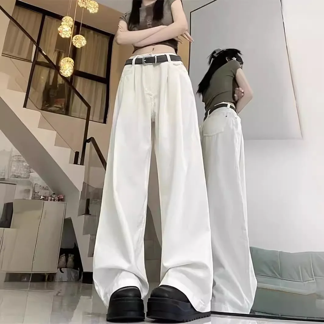 2025 Autumn New Khaki Loose and Thin Drape High Waist Straight Wide Leg Jeans Women