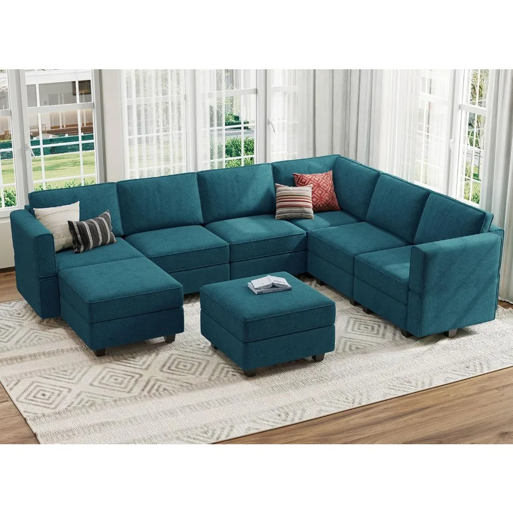 

Oversized Modular Sectional Sofa ,U Shaped Couch Set with Storage Seat Convertible ,Peacock Blue,Living Room Sofas.