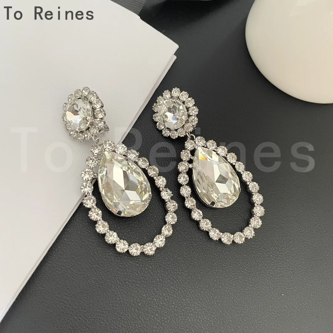 To Reine Fashion 2024 Designer Crystal Oval Top Quality Large Earring Ear Clip Women Brand Luxury  High Quality Jewelry