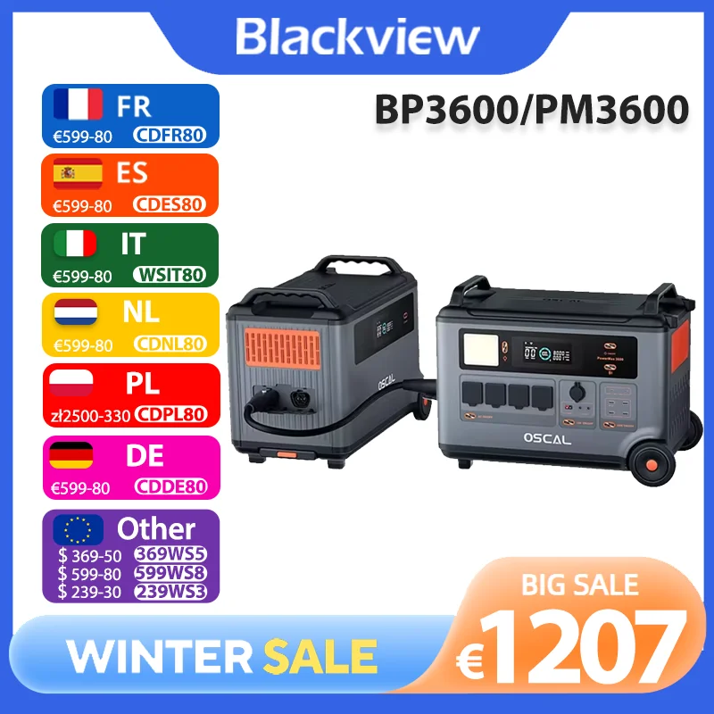 BP3600 Blackview Oscal PowerMax 3600 Rugged Power Station / Oscal 3600Wh Extra Battery Pack, 3600Wh to 57600Wh LiFePO4 Battery