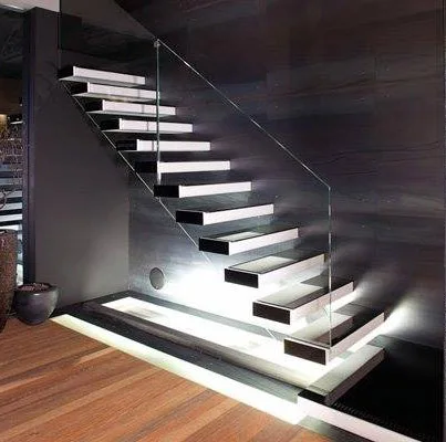 Customization Prefabricated Apartment Building Wood Stairs Design Indoor Wood Tread Floating Stairs