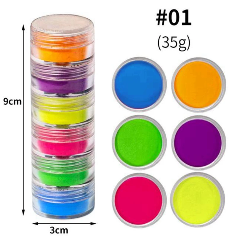 6Color Neon Pigment Powder Fluorescent Nail Glitter Symphony Chrome Pearlescent Powder Epoxy Resin Eyeshadow Cosmetic Pigment