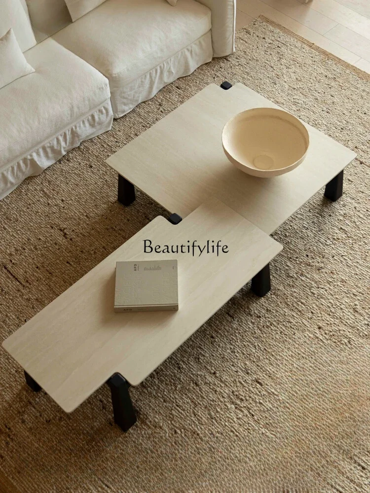 

ls 27| Wabi Silent Wind Retro Solid Wood Slate Combination Coffee Table Living Room 2024 New