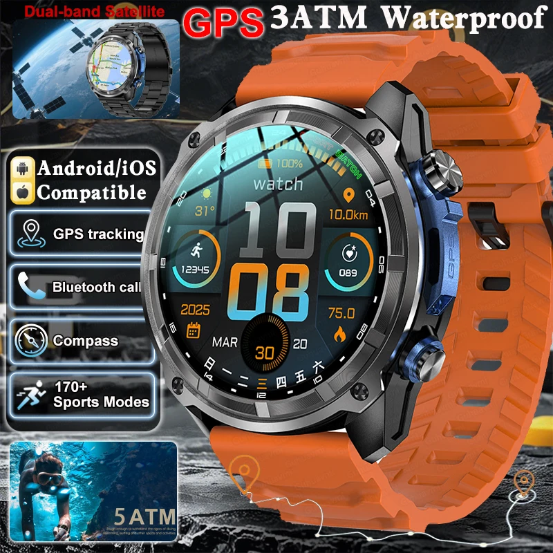 

2025 For Xiaomi GPS Smart Watches 3 ATM Waterproof Built-in Dual-band GNSS Compass Military Heart rate Sport Men SWIM Smartwatch