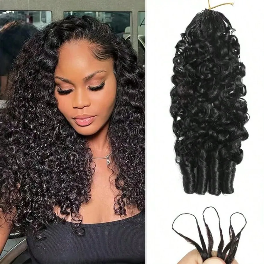

Kinky Boho Braids Curly Human Hair 300g Pre-separated Feather Hair Invisible Knotless Braiding Crochet Kish Burmese Style