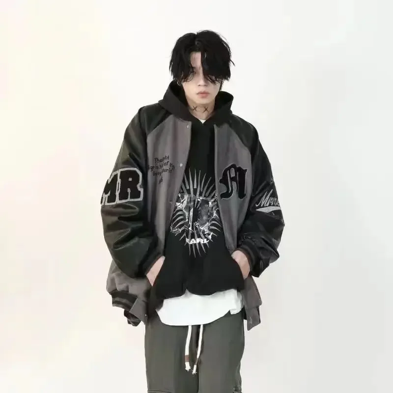 

American spring and autumn retro men embroidered suede jacket for men and women casual ins Harajuku fashion gothic jacket