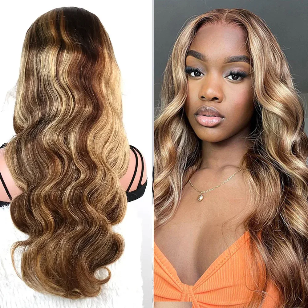 

Парик Body Wave 40 дюймов, 13x4, 100% натуральные волосы для женщин, цвет 4/27 медово-блонд, парик с кружевной передней частью 13x6, HD кружевной фронтальный парик, бразильский