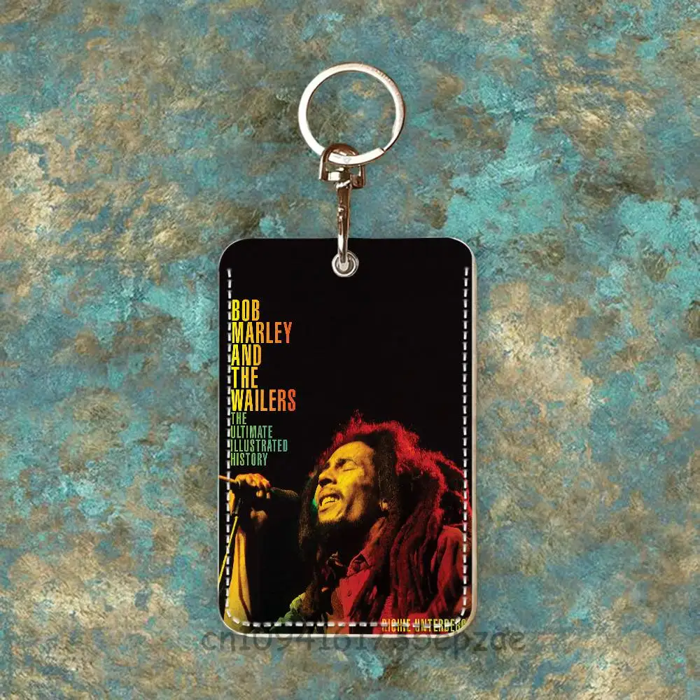 B-Bob M-Marley One Love One Heart プレミアムPUレザーカードホルダーケース、メタルカラビナ付き、日常使用向けのカスタマイズ可能なデザイン
