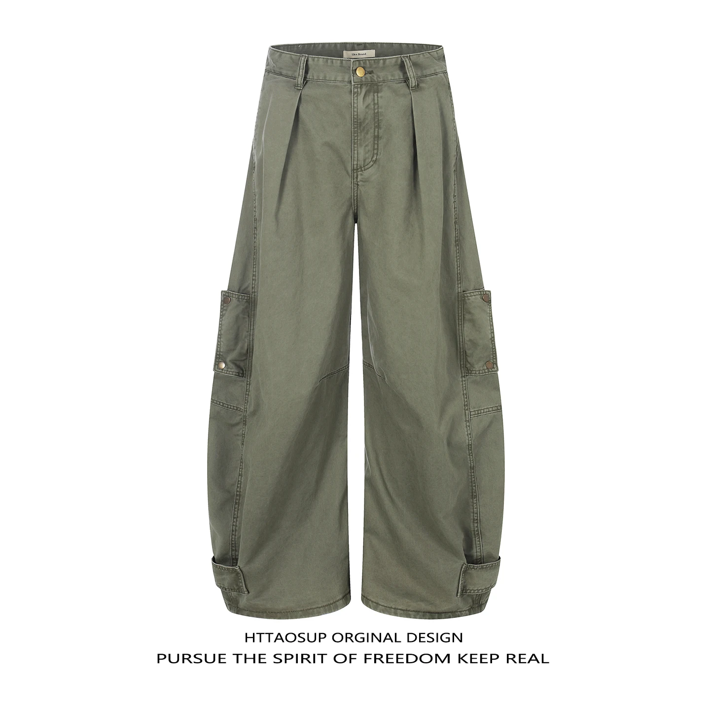 HTTAOSUP American Retro Deconstructed Wide Leg Workwear Pants Loose Fit Unisex Casual Trousers Cotton Straight Leg Jeans