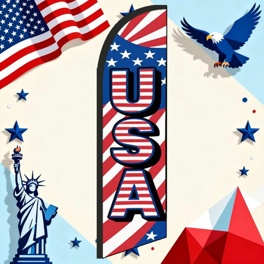 American Theme Feather Flag 6.5Ft Advertising Banner Polyester Outdoor Flag for Party Event Business Promotion Decoration