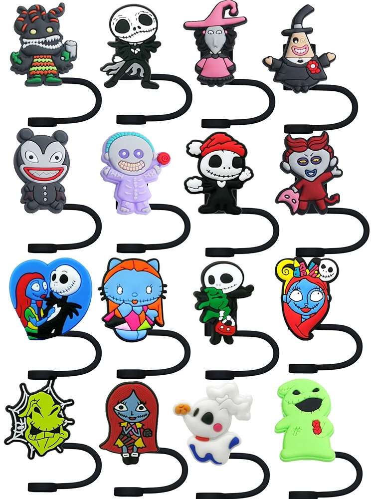 Nightmare before Christmas cartoon charms Silicone straw cap Dust and spill-proof drinking reusable fit cup straw cap pendant