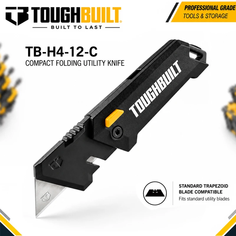 TOUGHBUILT TB-H4-12-C Compact Folding Utility Knife, Multi-function Wire Cutting Tool with Button Lock & Steel Belt Clip