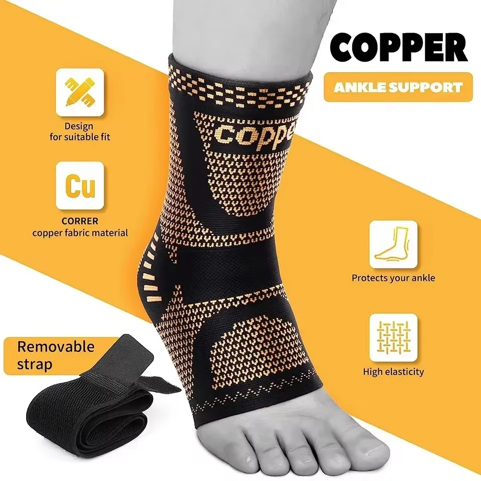 GOBYGO Adjustable Copper Compression Ankle Support Sleeve Sprained Ankle Eases Swelling Achilles Tendonitis Plantar Fasciitis
