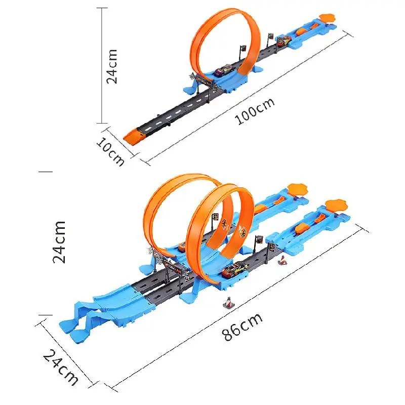 Stunt Speed-modelo de ruedas de coche doble para niños, pista de carreras, Kits de rieles ensamblados, juguetes interactivos familiares, regalo para